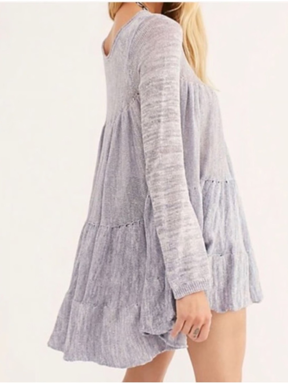 Heather Blue Midnight Ruffles Long-Sleeve Babydoll Tunic